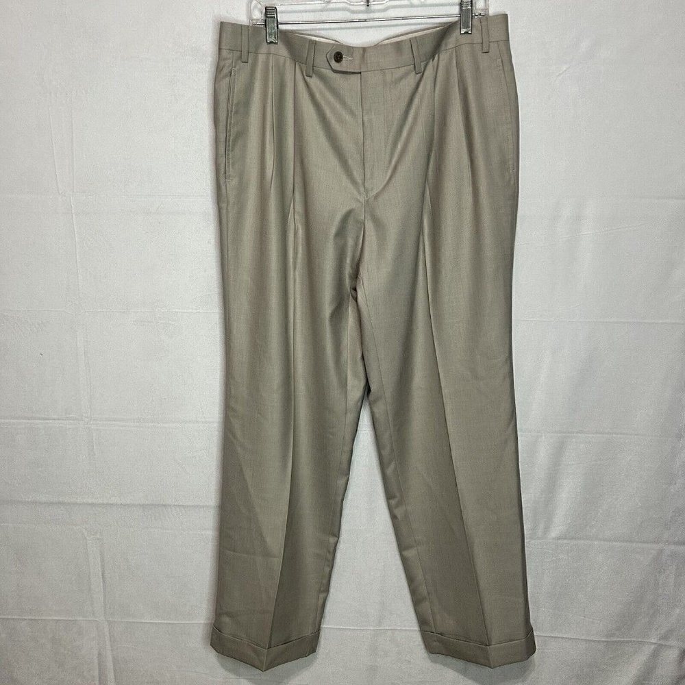 Ralph Lauren Mens Dress Pants Tan Cuffed Pleated Trousers 36x30